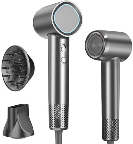 HEXTEK föhn mit Diffusor, Fön mit 160.000 U/min Bürstenloser Motor Schnelles Trocknen, Ionen Haartrockner 500 Million Negativ, Haarföhn für Reise, Zuhause(Grau)