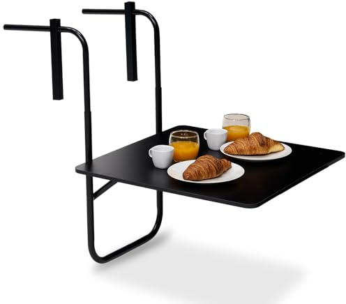 Infinity Goods Balkontisch - Klappbar - 60 x 60 cm - Verstellbar - Hängetisch - Schwarz
