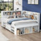 LTGB Children's Bed, Double Bed-4ft6(135 * 190cm), Multifunctional Children's Bed with Drawers, Bookcase and Storage Cupboard, Large Storage Space, Slatted Frame, Without Mattress, White