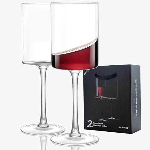 COOKY.D Long Stem Crystal Wine Glasses with Gift Box 460 ML Large Sparkling Lead-Free Drinking Cup for Wedding Anniversary Birthday Gift,15.5 OZ Set of 2