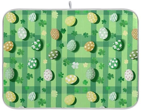 Easter Eggs Green Shamrocks Dish Drying Mat Absorbent Microfiber Countertop Pad Coffee Maker Mats Counter Top Accessories Medium 16'' x 18''