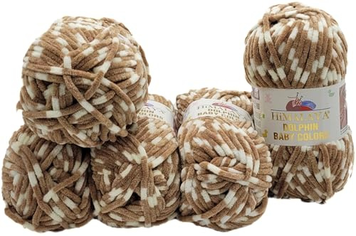 5 x 100 Gramm Himalaya Dolphin Baby Colors Strickwolle Babywolle Mehrfarbig, 500 Gramm Strickgarn super Bulky (braun weiß 80437)