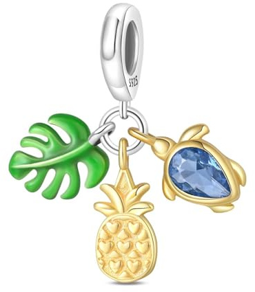 Sommer Ananas Charme, 925 Sterling Silber Charme Armband Zubehör, kompatibel mit Pandora Armband Halskette, Geschenk für Frauen
