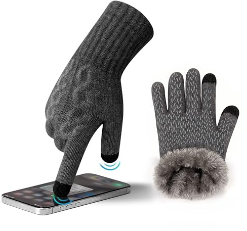 MAGISDU Alpaka Handschuhe Damen Fleece Doppelfutter & Touchscreen - Thermo Winterhandschuhe mit Anti-Rutsch und elegantem Zopfmuster-Jacquard Ski Scooter Auto Laufen Gassi gehen Smartphone