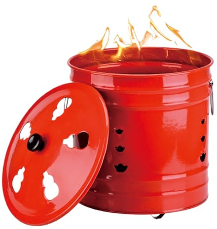 Burning Paper Barrel With Lid, Stainless Steel Metal Drum Burner, Spark-Proof Burn Bin For Burning Garden Rubbish Waste, Red