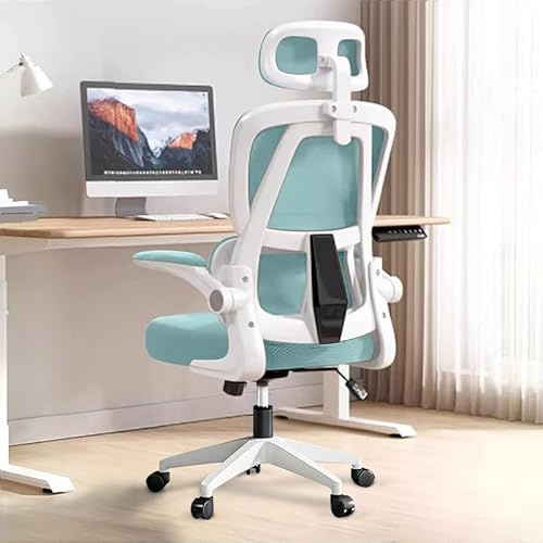 XUEGW Ergonomic Office Chair - Blue | Adjustable High Back Mesh Desk Chair with Lumbar Support,Flip-Up Arms | Home Office,Gaming,Study