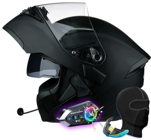 Bluetooth Modular Motorbike Helmet, Flip-Up Full Face Helmet with Dual Visors, Built-in Speakers, ECE Approved, for Adult Riders