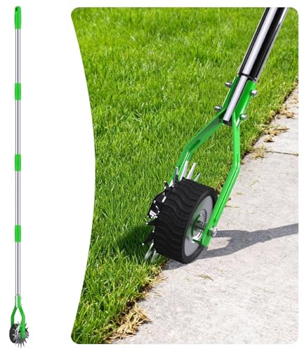 Aishkimo Edger Lawn Tool - 170cm Wheel Rotary Lawn Edger with Adjustable Stainless Steel Handle, Grass Edge Trimmer for Sidewalks, Driveways & Landscaping (Green)