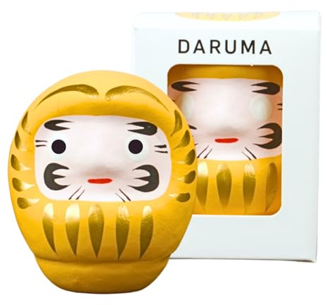DAYASA Daruma Figur - japanischer Glücksbringer 6,5 cm | Pappmache | Glücksbringer für Wohlstand (Gelb)