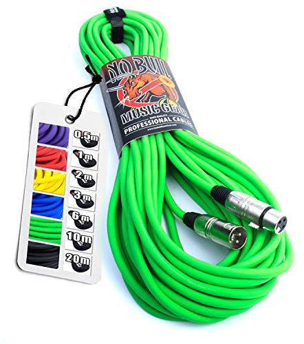 Nordell No Bull Music Gear Premium XLR Cable (Green, 20m): Achieve a Clearer Audio Signal with a Balanced Male to Female Microphone Lead, plus Cable Tie