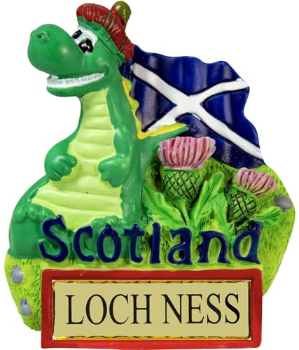 I LUV LTD Fridge Magnet, Loch Ness Monster Nessie Wearing Tammy Hat, Scotland Flag, Scottish Resin Magnet, Scottish Gifts