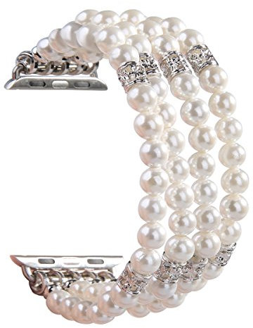 GEMEK Compatibile con Apple Watch Band 38/40/41 mm donne iWatch Bands serie 9/8/7/6/5/4/3/2/1, fatto a mano perline elastico bracciale perla sostituzione cinturino per ragazze braccialetto (Bianco)