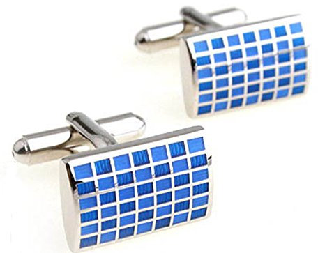 Cufflinks Direct Silber & Blau Emaille überprüft Mens Rechteck Geschenk Manschettenknöpfe (Manschettenknöpfe mit Geschenkbox)