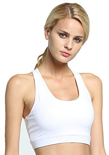 Damen Sport-BH mit Handytasche, nahtlos, drahtlos, Workout-Top, Weste - Weiß - Medium