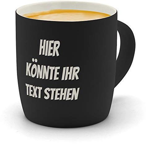 printplanet® Kaffeebecher mit Gravur – personalisierte SoftTouch Tasse Schwarz – Wunschtext eingraviert – Keramik-Becher mit edler Oberfläche – 300 ml – Geschenk für Büro & Zuhause