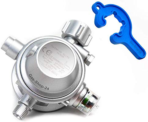 Gewerbe-Druckminderer mit Schlauchbruchsicherung 50 mbar + Quicktool (für Gasgeräte z.B. Gaskocher, Gasherd, Gas-Heizpilz, Gasbräter, Regler Regulator Gewerberegler MADE IN GERMANY