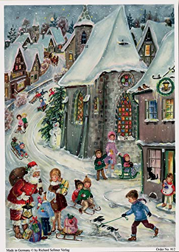 Richard Sellmer Verlag Nostalgischer Adventskalender / Weihnachtskalender mit Bildern und Glimmer für Kinder und Erwachsene Rodelfreuden