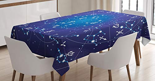 ABAKUHAUS Astrologie Tischdecke, Sternbild Sternzeichen, Für den Inn und Outdoor Bereich geeignet Waschbar Druck Klar Kein Verblassen, 140 x 170 cm, Dunkelblau