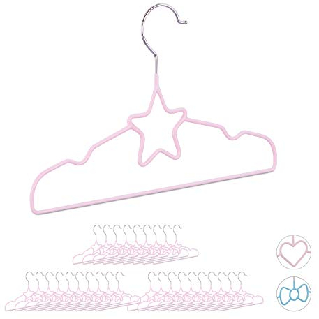 Relaxdays 30 x Kinderkleiderbügel Stern, Drahtbügel, Babybügel, dekorativ & platzsparend, Kinderbügel Metall, 30 cm, Hellrosa
