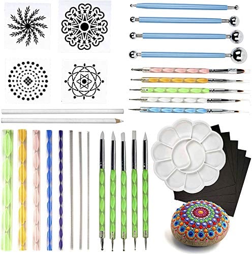 THE TWIDDLERS Mandala Designer Steine Bemalen Set für Kinder (35-tlg.) - Dotting Tools, Punktierung Modellierwerkzeug Set - Punktmalerei für Steine, Papier, Leinwand, Nail Art