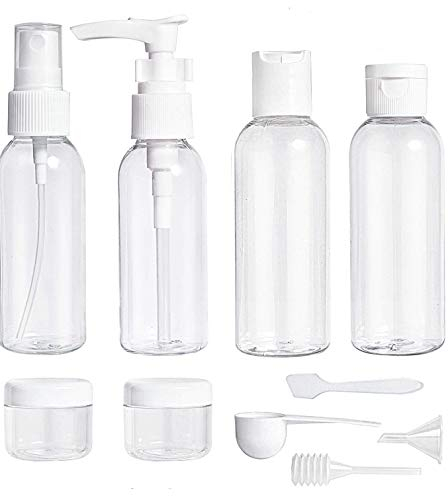 ShaniTech Pack of 10 Pcs Leak Proof Refillable Air Travel Size Liquid Containers Bottle for Liquids, Accessories, Cosmetic Products, Toiletries [Clear for Airport Security - TSA Air Flights Approved]