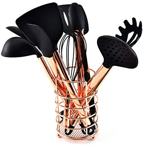 10pcs Utensilios de cocina antiadherente Set Pan de silicona Cocinar agarrando utensilios de oro rosa de acero inoxidable utensilios de cocina utensilios de cocina Set