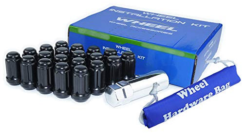 WHEEL CONNECT Spline Lug Nuts, Acorn for Conical Seat. 12X1.5, Thread, Set of 20 with 1 Key and 1 Storage Bag, for Aftermarket Custom Tuner Wheel, Black Finish.M 12 x 1.50
