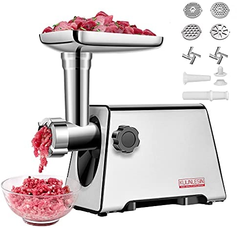 KUUNLESIN Meat Grinder, Electric Meat Grinder, 350W[2800W Max], Sausage Maker, Meat Mincer, Meat Sausage Machine, 4 Sizes Plates,Sausage & Kubbe Kit for Home Kitchen & Commercial Using.