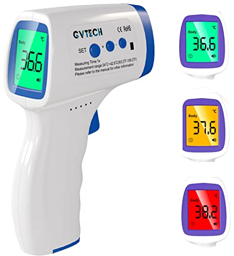 Non-Contact Electronic Thermometer Infrared Forehead Digital Thermometer Accurate and Fast Measurement Three Color Back Light Display of Temperature Gun for Children Adult Home Health Care Blue