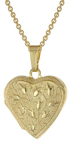 trendor Medaillon Herz mit Kette 925 Silber goldplattiert zauberhafte Halskette für Damen, zeitloser Anhänger für Frauen, elegante Geschenkidee 39535-45 45 cm