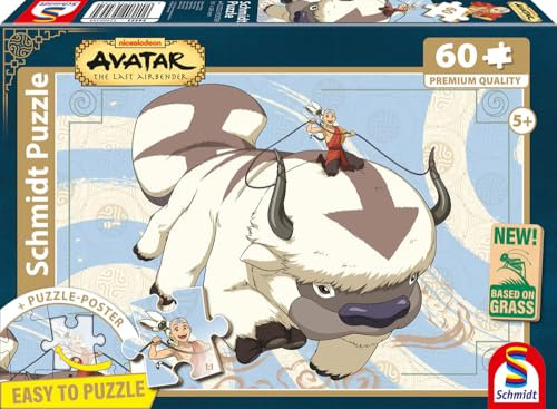 Schmidt Spiele 56553 Avatar, Appa und Aang, 60 Teile Kinderpuzzle aus Graspappe