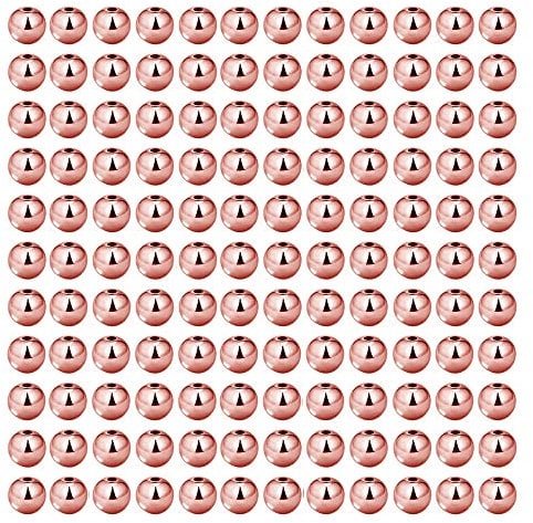 200 pcs Rose Gold Smooth Round Spacer Beads Rose Gold Plated Brass Tarnish Resistant Seamless Loose Connector Beads for DIY Bracelet Jewelry Making (4mm/0.16 inch (Rose Gold))