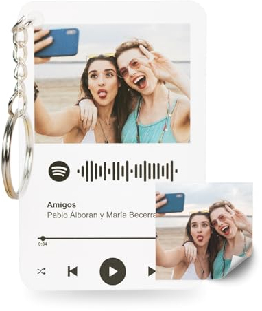 Llavero Personalizado Placa Spotify Personalizada con Foto y Canción Favorita. Regalo Original Personalizado para San Valentín. Placa Personalizada de Metacrilato con Código Escaneable.