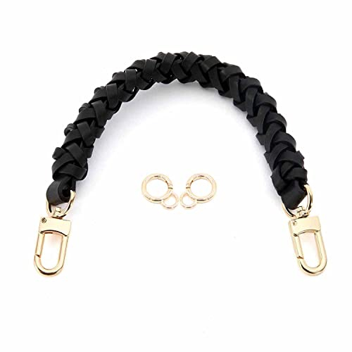 Senral Top Handle Neonoe Strap Geflochtener Echtleder-Griff 31cm,Geflochtener Griff für Beaubourg Hobo,Astry Pouch Pochette Griff (black handle gold hw 38cm)