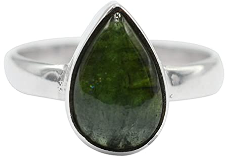 Ring aus massivem 925er-Sterlingsilber mit natürlichem grünem Turmalin, Größe S 7. Wiesen.