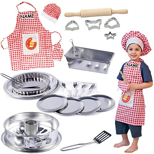 alles-meine.de GmbH 24 TLG. Backset/Kochset - Kinderküche - inkl. Name- aus Metall - echte Blech/Backform + Küchenhelfer + Kinderschürze - Backofen - Torte Kuchen Springform ..