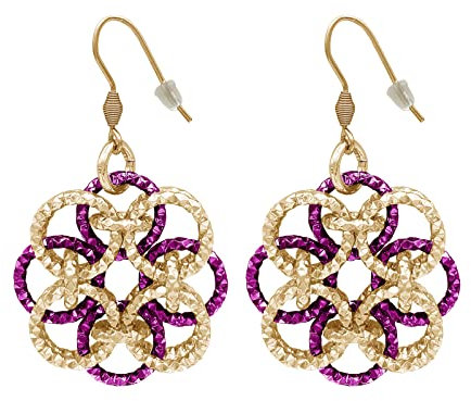 ParticolarModa orecchini donna pendenti lunghi e leggeri intrecciati in acciaio e alluminio Rosone (Dorato/Viola, Rosone)