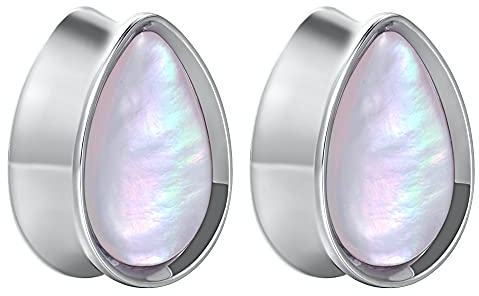 KOOBODY Teardrop Earrings with Fritillary Ear Plugs Tunnel Double Flared Stretcher Piercing Jewellery Gauge 0 g - 1 Inch Pack of 2