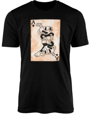 Head-Cup and Mugman T-Shirt Top Black Tee Game Twin Brother Family Inkwell Isle Player Show Adventure Trouble Daredevil Cartoon Chef Saltbaker Gift Present (Black, XL)