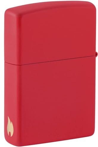 Zippo Sturmfeuerzeug - Modell Flame - Red Matte Finish mit Lasergravur - Nachfüllbar - Wiederverwendbar - Windfestes Design - Geschenkbox - Made in USA