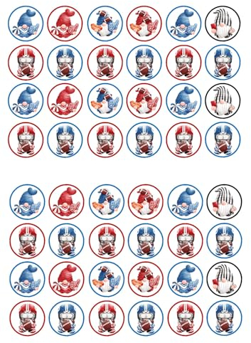 48 American Football Gnomes Cupcake Toppers, Mini Edible Premium Thickness, Football Theme,Wafer Rice Paper Cupcake Toppers/Decorations