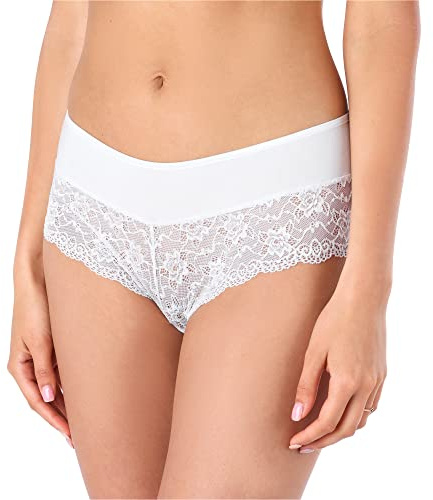 Bellivalini Damen Unterwäsche Unterhose aus Baumwolle Panty mit Spitze BLV50-187 (Weiß, M)