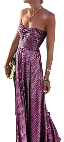 Qiyun.z Femmes Bustier Tube Maxi Robe Hors Épaule Moulante Sexy Robe De Soirée Violet M