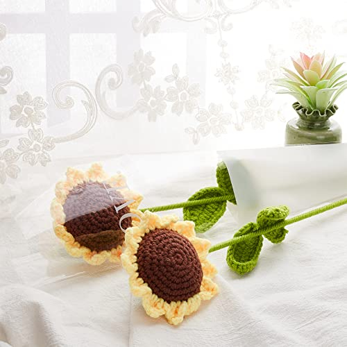 FINGERINSPIRE 2pcs Girasole Fatto a Mano Lavorato a Maglia Con Pacchetto Bouquet Fiori Artificiali all'Uncinetto per la Decorazione
