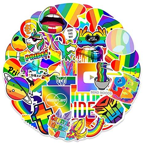 Jagowa 100 Pcs Rainbow Stickers Gay Pride DIY Decoration Sticker LGBTQ Decals for Laptop Refrigerator Walls Bedrooms Bikes Motorcycles