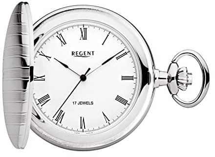 Regent Herren Taschenuhr Savonnette Verchromt 47 MM Mechanischer Handaufzug Römische Zahlen P-718