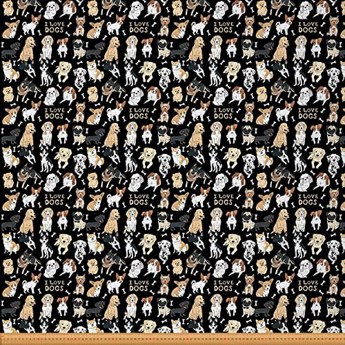 Süßer Hundestoff Meterware Polsterstoff für Hundeliebhaber Karikatur Haustier Dackel Corgi Husky Golden Retriever Dekorationsstoff Kawaii Hundeknochen Diy Stoff für Drinnen Draußen 276 x 150 (HxB)