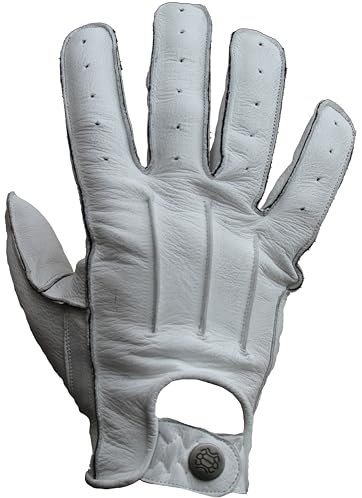 Mycl Turell Motorradhandschuhe Easy Rider - Motorrad Handschuhe Herr - Echtleder - Handschuhe Herren Motorrad Leder mit Aramid Verstärkung - Schlicht und Edel - Retro Vintage Look (Altweiß, M)
