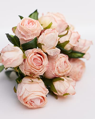 The Baked Studio Lot de 12 fleurs séchées artificielles séchées pour décoration de gâteaux, décoration d'intérieur, vases, mariages, bouquets de demoiselle d'honneur (rose pâle poudré)
