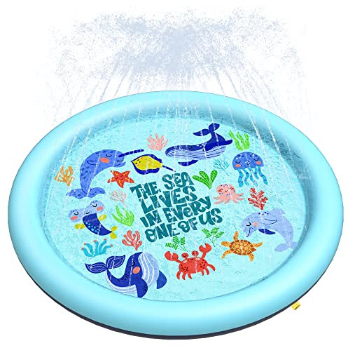 Peteast Piscina per cani di taglia grande e piccola taglia e bambini 67 pieghevole Splash Sprinkler Pad, spessore 0,58 mm, antiscivolo, giocattolo acquatico, ecologico, durevole, per bambini, tema